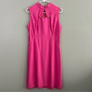 Retro Vintage Handmade Hot Pink Shift Dress Notch Keyhole Neck 60s 70s Mod Sz M?